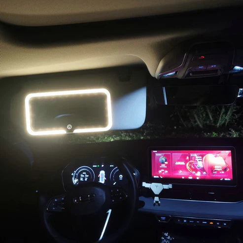 واقي شمس للسيارة مع مرآة مكياج مزودة بإضاءة LED