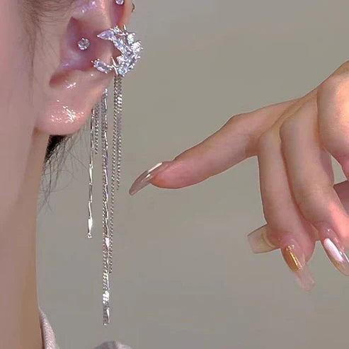 مشبك أذن أنيق غير قابل للثقب من الزركون على شكل نجمة وقمر